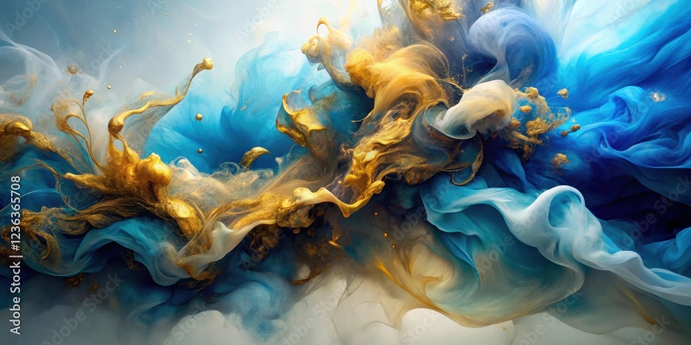 Poster abstract swirling gold and blue ink in fluid motion a visual symphony of color and texture