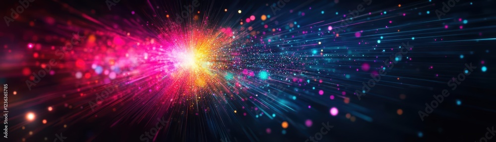 Poster vibrant colorful explosion of light and sparks illuminating the night sky creating a magical atmosph