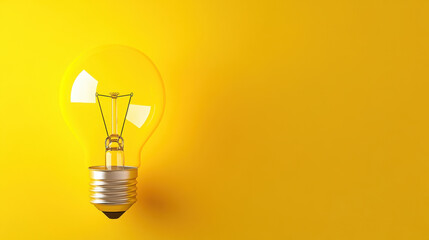 light bulb glowing faintly against solid yellow background, creating warm and inviting atmosphere. design emphasizes simplicity and brightness