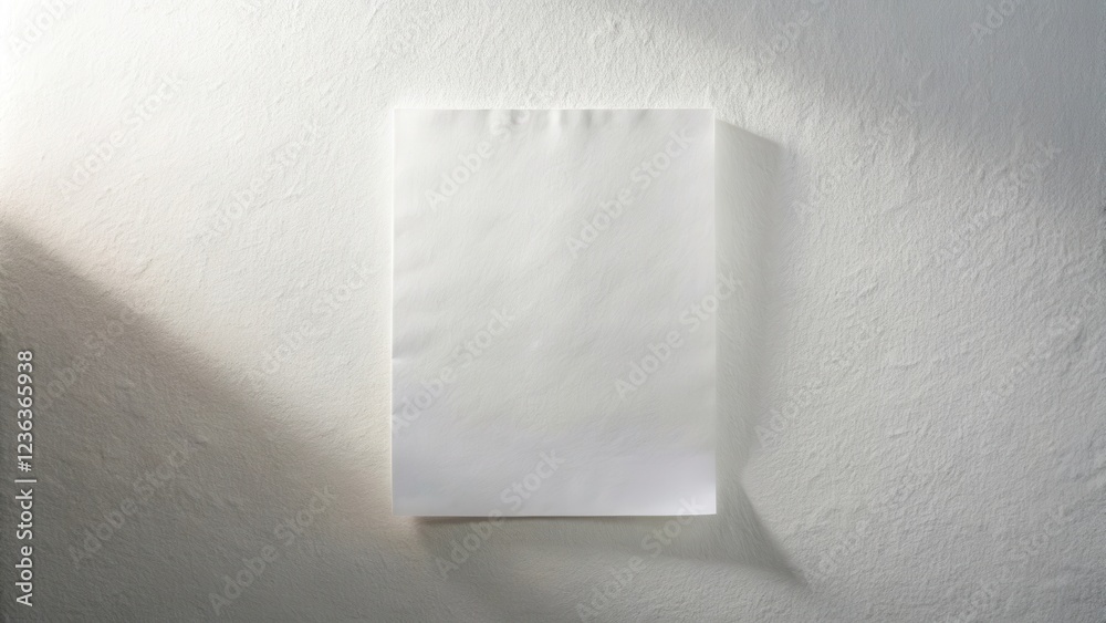 Poster a blank sheet of paper affixed to a textured wall, subtly illuminated by a soft light source