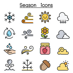 Season , Climate & Weather icon set in thin line style