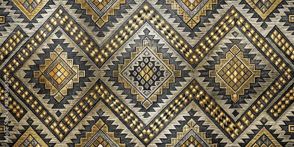Poster elegant gold and gray geometric textile design with intricate patterns