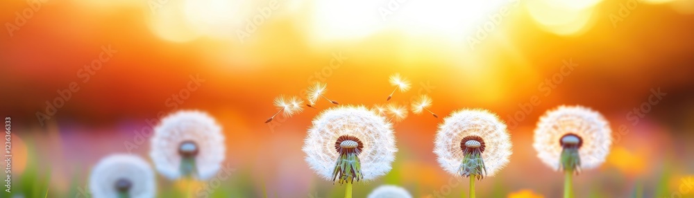 Aufkleber vibrant dandelion field under bright blue sky with soft gentle breeze creating a dreamy natural scen