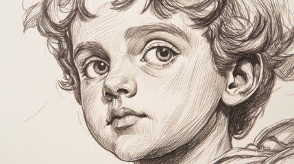 Fototapeta premium Hand-Drawn Close-Up Portrait of a Greek Child