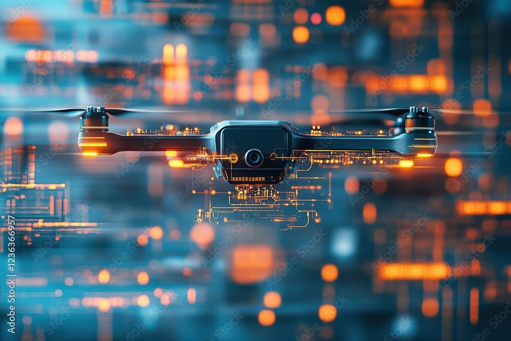 Poster Aerial View of Illuminated Cityscape at Night Capturing Urban Architecture and Vibrant Lights Creating a Dynamic and Lively Atmosphere from Above
