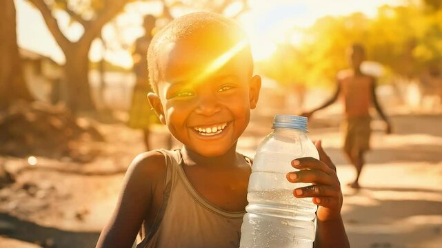 An African child suffers from thirst on the cracked earth in the desert. Water problems, global warming, drought, water shortage in the world, health problems, poverty and misery in countries. Climate
