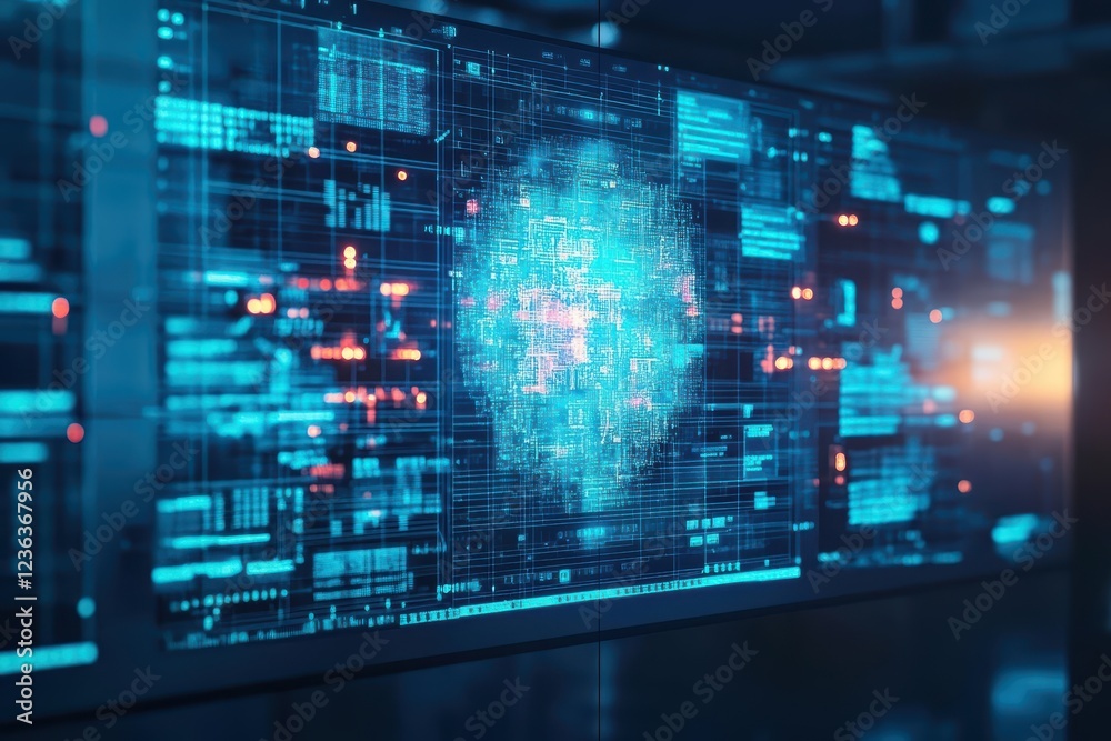 Fototapete intriguing computer screen displaying a detailed digital image of a human brain illuminated with vib