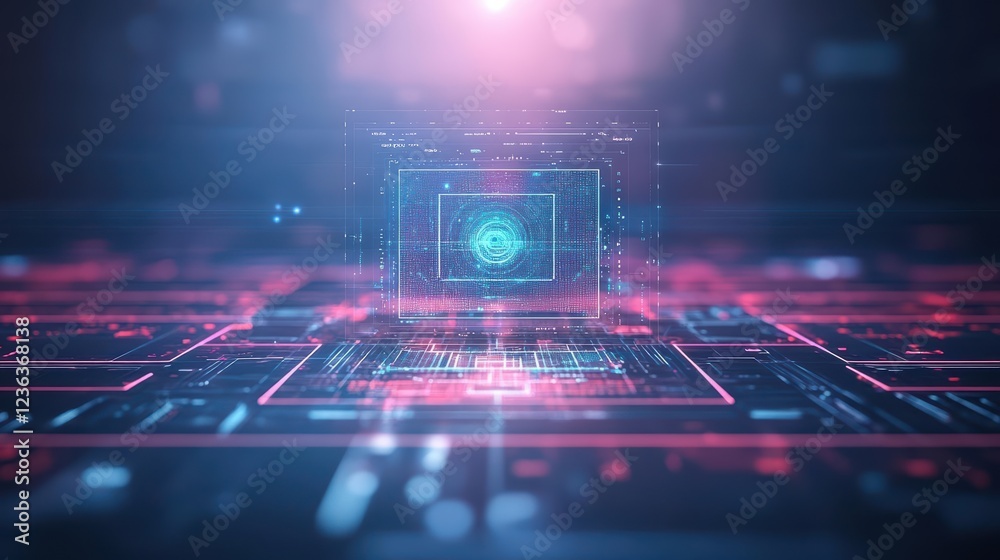 Poster Modern Computer Displaying Vibrant Glowing Background with Soft Light Emitting from Screen Creating a Futuristic and Engaging Technology Atmosphere