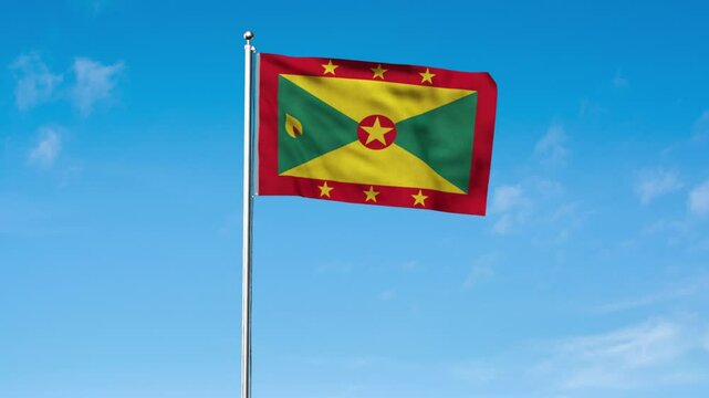 High detailed flag of Grenada. National Grenada flag. North America. 3D Render.