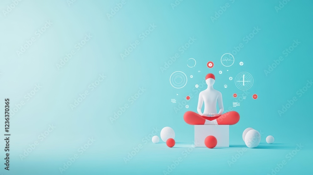 Poster Person Sitting on a Cube with a Bright Red Heart Symbolizing Love and Connection in a Minimalistic and Contemporary Artistic Setting
