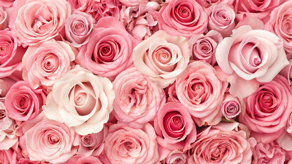 Obraz premium Summer's Gentle Blossom: Seamless Wallpaper of Soft Roses and Blooming Flowers