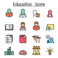 Learning & Education icon set in thin line style