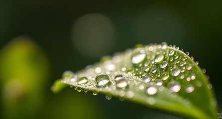 "Macro Shot of Morning Dew on a Leaf with Soft Bokeh Effect | Nature Photography & Dew Drops"