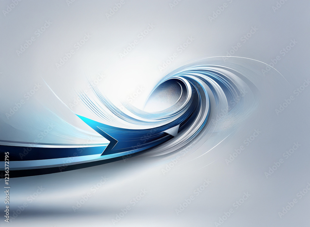 Leinwandbilder Abstract swirling blue and grey forms create a dynamic, vortex-like image.  The design incorporates sharp arrow shapes, suggesting motion and direction.