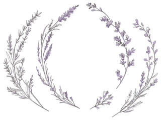 Fototapeta premium Wedding invitation wildflowers, lavender calligraphic wreath, rustic feminine botanical branches for save the date card design