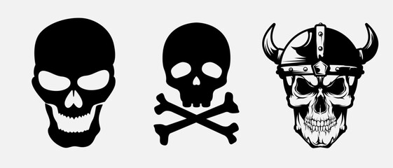 Skull Silhouette: Gothic Icon, Halloween Symbol, Death Concept, Spooky Design, Flat Vector Illustration