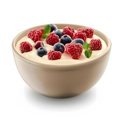 Fresh Yogurt Bowl with Berries and Mint on a White Background
