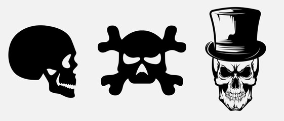 Skull Silhouette: Gothic Icon, Halloween Symbol, Death Concept, Spooky Design, Flat Vector Illustration