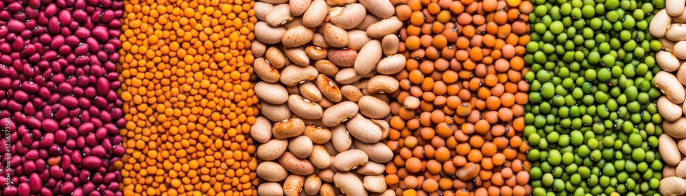Poster A Colorful Display of Various Beans Including Kidney Pinto Black and White Varieties Arranged Neatly on a Rustic Wooden Table for Culinary Inspiration