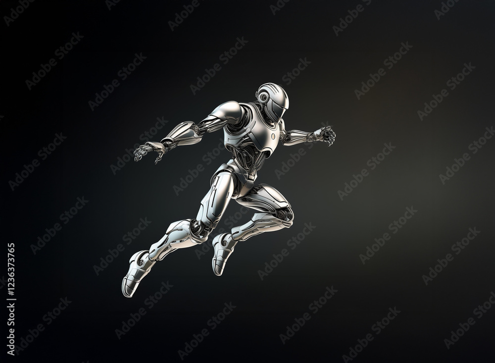 Aufkleber a sleek, metallic robot leaps forward, its pose dynamic and powerful against a dark backdrop. the ro