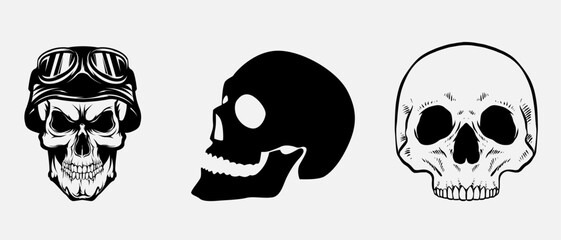 Skull Silhouette: Gothic Icon, Halloween Symbol, Death Concept, Spooky Design, Flat Vector Illustration