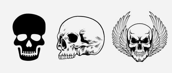 Skull Silhouette: Gothic Icon, Halloween Symbol, Death Concept, Spooky Design, Flat Vector Illustration