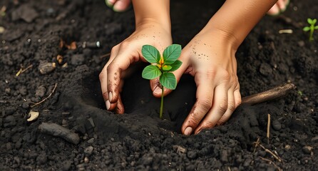 "Person Planting a Small Sapling in Soil | Environmental Conservation & Green Initiatives"