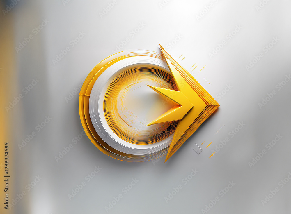 Aufkleber abstract logo design featuring a stylized arrow within a circular, three-dimensional form. gold and 
