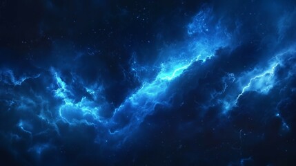 Fototapeta premium Lightning background, thunder and lightning on a dark blue sky. Blue electric flashes of light in the night sky