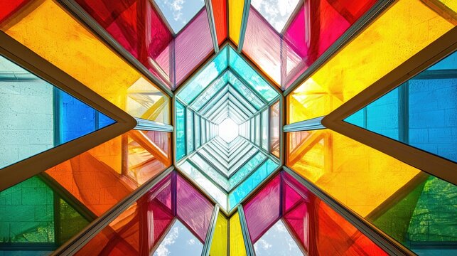 A vibrant kaleidoscope view with colorful geometric patterns and symmetrical shapes. - Powered by Adobe