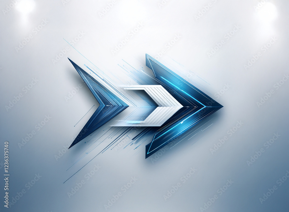 Poster abstract digital arrow design. blue and white hues create a futuristic, dynamic motion effect agains