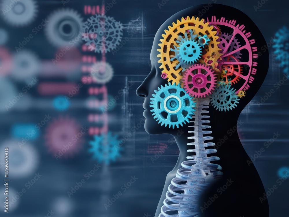 Aufkleber Human Head with Intricate Gears Representing Thought Process and Cognitive Functionality in a Conceptual and Abstract Visual Exploration of the Mind