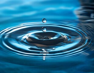 a close up view of a single water drop floating on the surface of a pool