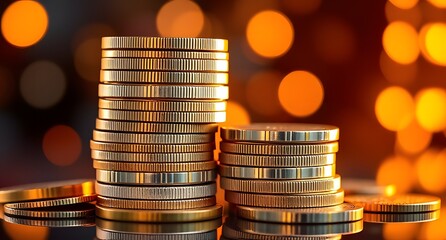 "Stack of Cryptocurrency Coins with Futuristic Lighting | Digital Currency & Blockchain Concept"