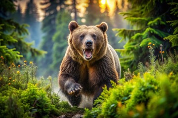 Fototapeta premium Grizzly Bear Stalking Through the Jungle
