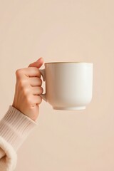 Woman's Hand Holding a Large White Mug of Coffee