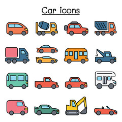 Car icon set in thin line style