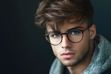 Fototapeta premium Man portrait with hairstyle from hairdresser from beauty salon, ideas for hairdress, elegant mans hair, fashion hairstyle, hair salon, trendy hair