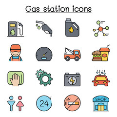 Gas station icon set in thin line style