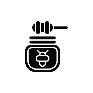 recommend clip art: Honey jar with spoon linear icon. Symbol dipper honey. Outline vector illustration.  Isolated on white background.
