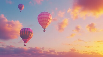 Fototapeta premium A breathtaking hot air balloon festival with vibrant balloons lifting off against a pastel-toned sunset sky