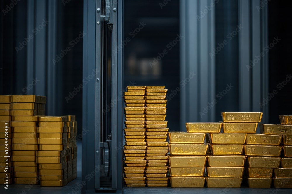 Aufkleber glistening gold bars neatly stacked inside a secure vault exuding wealth luxury and opulence in a co