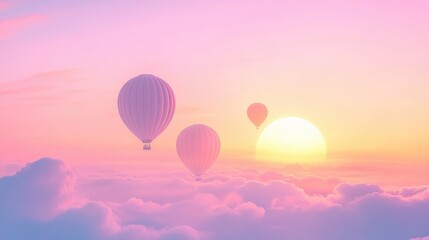 Obraz premium A serene hot air balloon festival scene with colorful balloons drifting upward into a tranquil pastel sunset