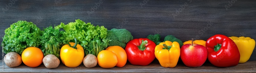 Aufkleber Vibrant Array of Fresh Vegetables Displayed on Rustic Wooden Table Evoking a Sense of Farm Freshness and Culinary Inspiration for Healthy Living