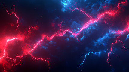Intense clash of blue and red energy lightning