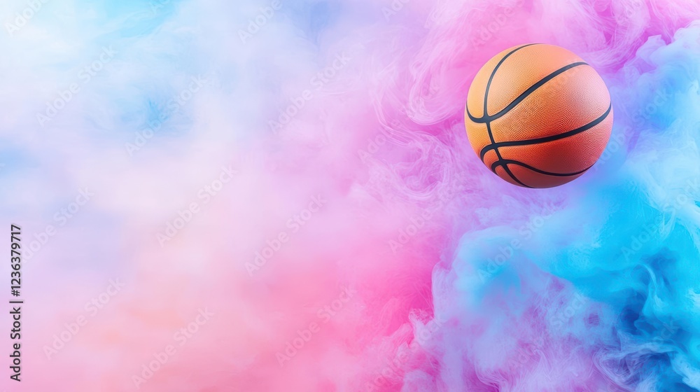 Poster mysterious basketball surrounded by thick smoke creating an intriguing atmosphere of suspense and dr