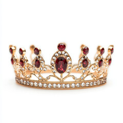 stunning gold crown adorned with red diamonds and sparkling gems, perfect for royal occasions or costume parties. This elegant accessory adds touch of luxury and charm