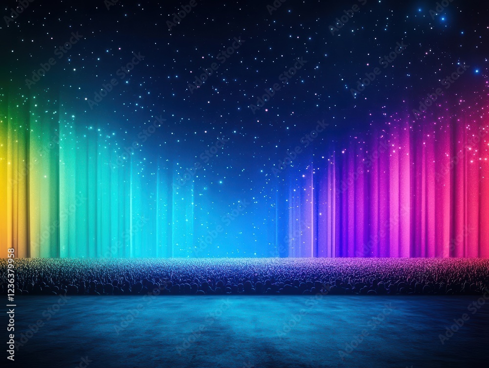 Poster vibrant colorful stage lit with bright lights and sparkling stars creating an energetic atmosphere f