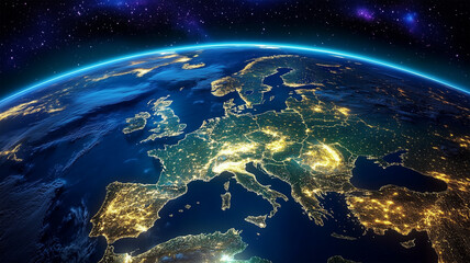 Obraz premium 夜の地球に広がる都市の光と人類の営み