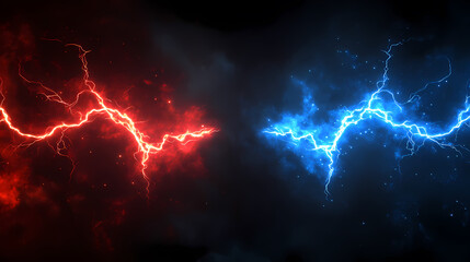 Intense clash of blue and red energy lightning